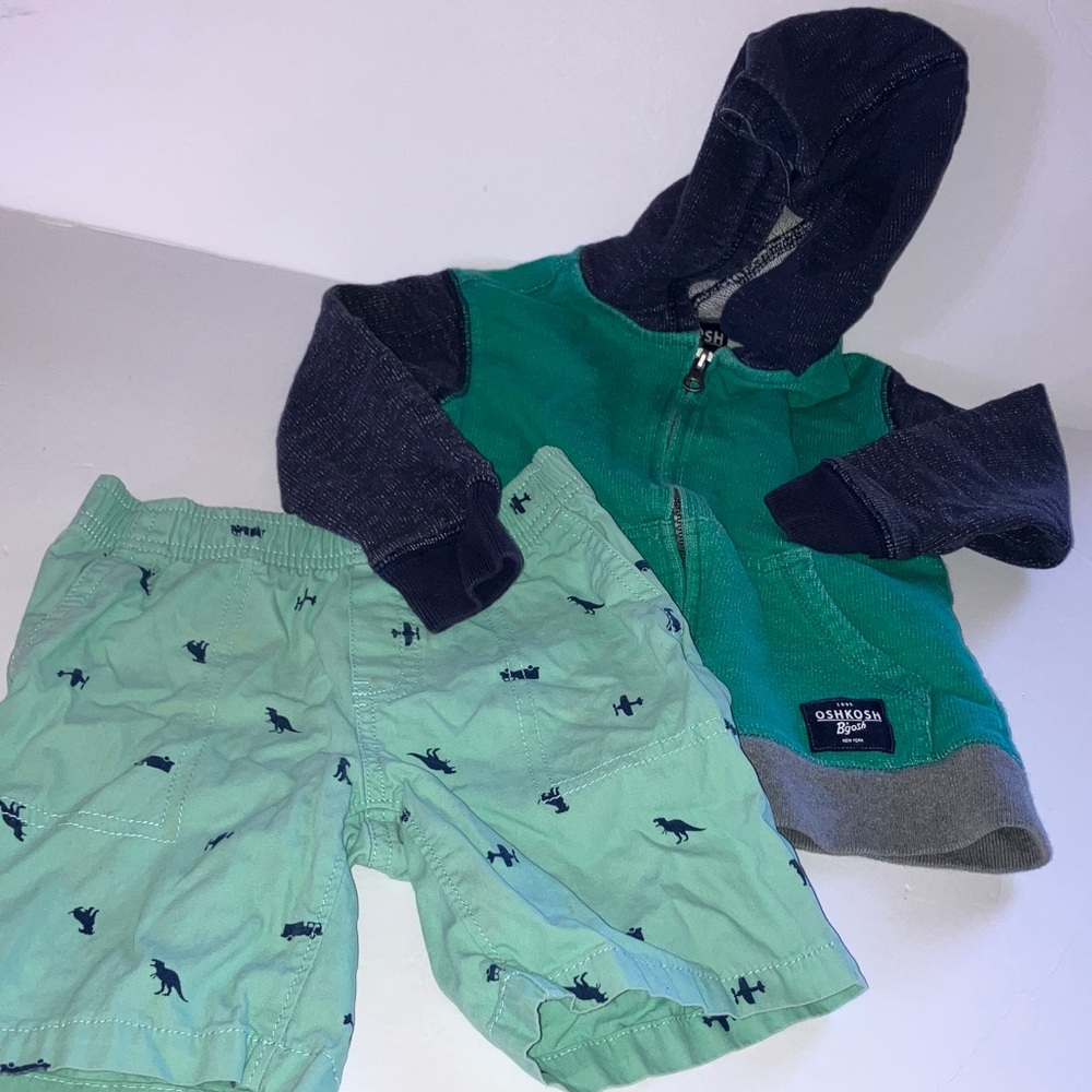 OshKosh B'gosh Kids Green and‎ Navy Sweatshirt & Carters Shorts 4T Blue & Green